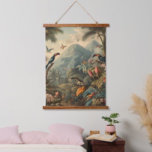  botanisch tafereel van toekans en bloemen hangend wandkleed (Slaapkamer)