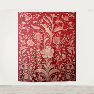 Botanisch Tapijt - Gouden Bloem op Rood Wandkleed