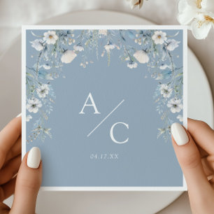 Botanisch Trouwmonogram Blauwe Bloemen Servet