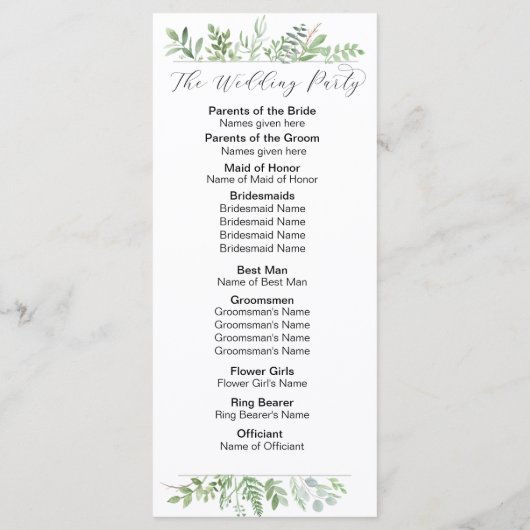 Botanisch trouwprogramma programma (Achterkant)