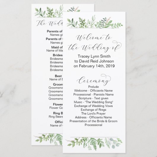 Botanisch trouwprogramma programma (Voorkant / Achterkant)