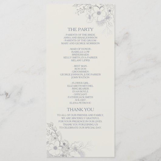 Botanisch usty Blue Wedding Program Programma