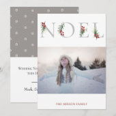 Botanisch versierde NOEL platte kerstkaart (Voorkant / Achterkant)