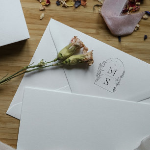 Botanisch Wapen Monogram Persoonlijke Huwelijk Rubberstempel