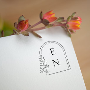Botanisch Wapen Monogram Persoonlijke Huwelijk Rubberstempel