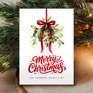 Botanisch Waterverf Groene Vrolijke Kerst Feestdagenkaart