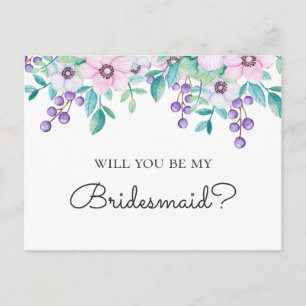Botanisch Wil je mijn bruidsmeisje zijn. Bloementu Briefkaart