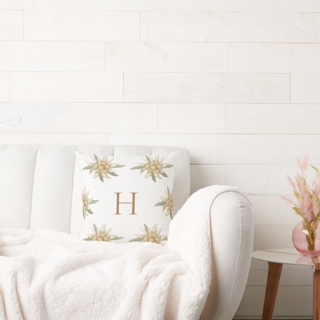 Botanisch Winter Wit Initiaal Edelweiss Kussen (Bank)