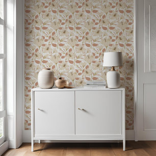 Botanisch wit beige lelie bloempatroon behang