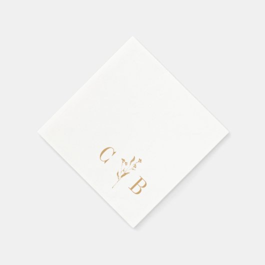 Botanisch Wit Goud Monogram Initiaal Bruiloft Servet (Hoek)