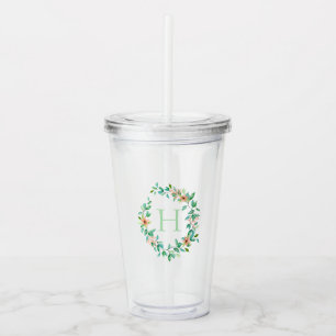 Botanisch Zee laat Floral Wreatmonogram uit Acryl Drinkbeker