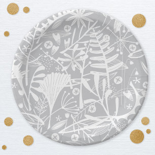 Botanisch zilvergrijs bloemenpapier Borden Papieren Bordje