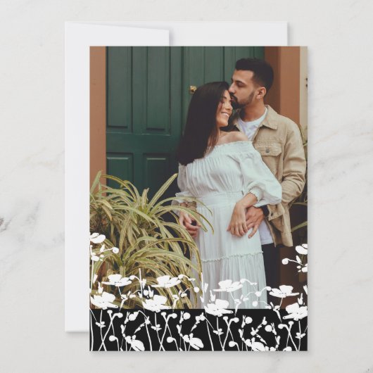 Botanisch Zwart Bloemen Modern Bruiloft Kaart (Achterkant)