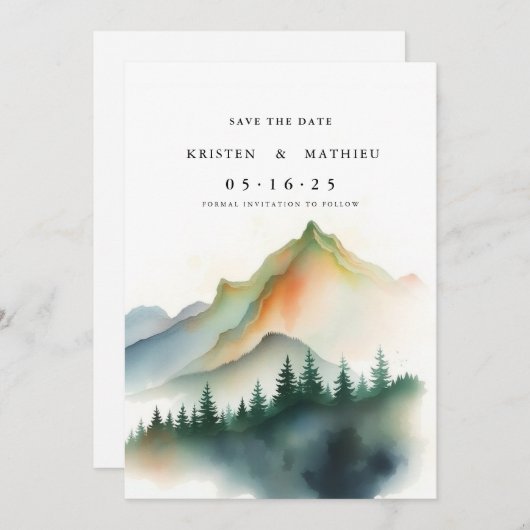 Botanische aangepaste berg save the date (Voorkant / Achterkant)