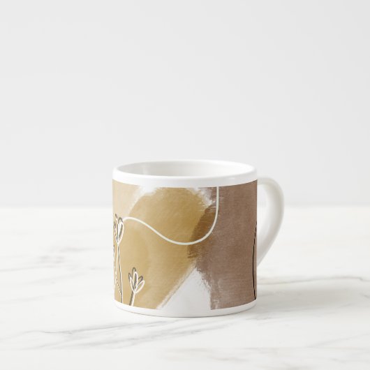 Botanische abstracte aardtoon espresso kop (Voorkant rechts)