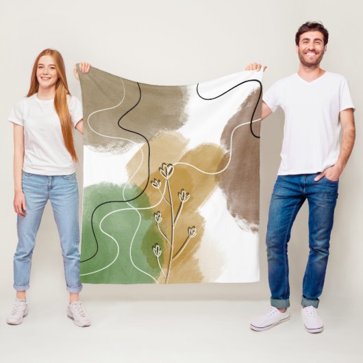 Botanische abstracte aardtoon fleece deken (In situ)