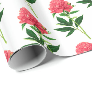 botanische afdruk, koraalroze pony cadeaupapier