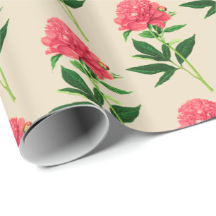  botanische afdruk, koraalroze pony cadeaupapier