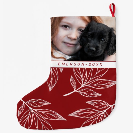 Botanische afdruk met foto en naam Red Holiday Grote Kerstsok (Achterkant)