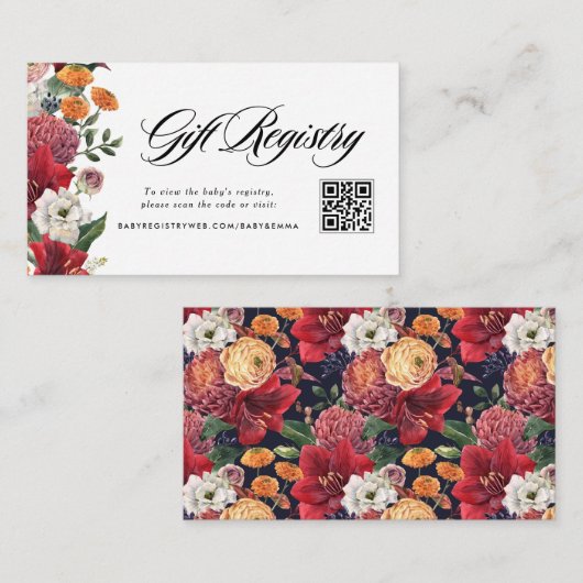 Botanische Amaryllis Baby shower QR Code Registry Informatiekaartje (Voorkant / Achterkant)