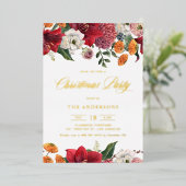 Botanische amaryllis en moeders kerstfeest folie uitnodiging (Staand Voorkant)