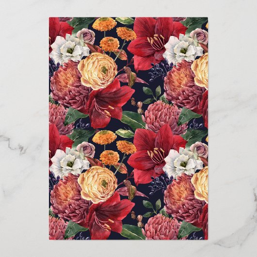 Botanische amaryllis en moeders kerstfeest folie uitnodiging (Achterkant)