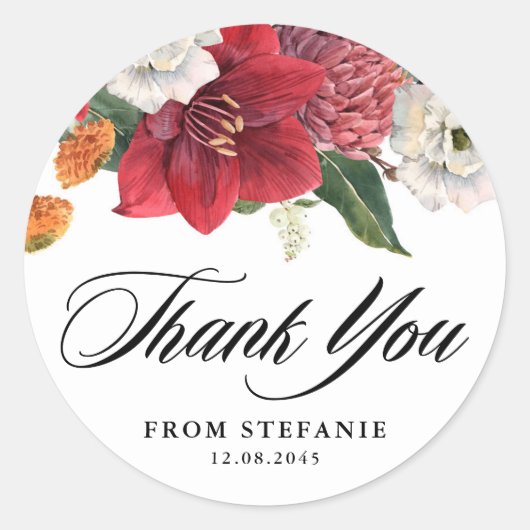 Botanische amaryllis en moeders verjaardag ronde sticker (Voorkant)