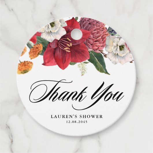 Botanische Amaryllis en Mums Baby shower Bedankt Bedankjes Labels (Voorkant)