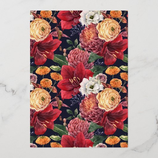 Botanische Amaryllis en Mums Bloemen Bruids Brunch Folie Uitnodiging (Achterkant)