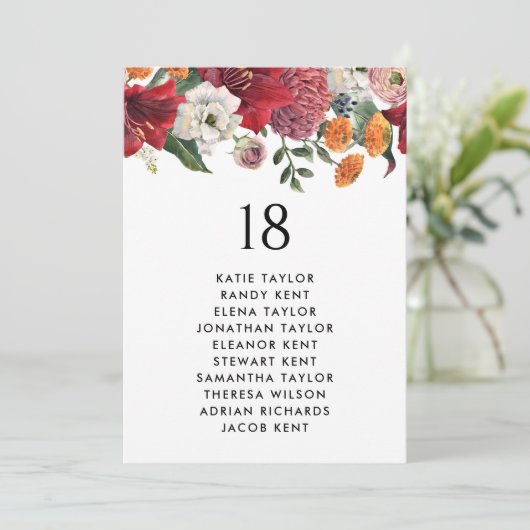 Botanische Amaryllis en Mums Trouwtafel Zitplaatse (Staand voorkant)