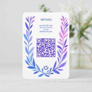 Botanische Aquarel Aangepaste QR Bar Mitswa Informatiekaartje