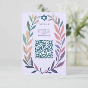Botanische Aquarel Aangepaste QR Bar Mitswa Informatiekaartje