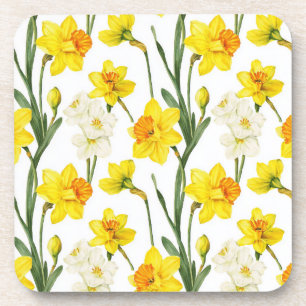 Botanische Aquarel Bloemige Narcis Geel Wit Bier Onderzetter
