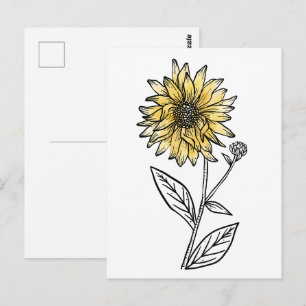 Botanische aquarel esthetische lijnkunst zonnebloe briefkaart