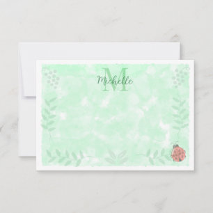 Botanische Aquarel Lieveheersbeestje Monogram Notitiekaartje