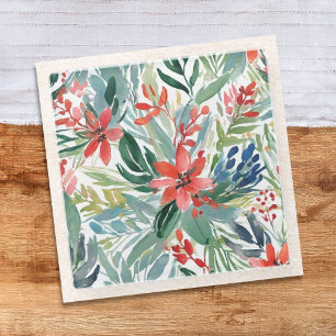 Botanische aquarel rode poinsettia bloemen bladere glazen onderzetter
