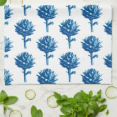 Botanische Artichoke Print, Indigoblauw en wit Theedoek (Gevouwen)