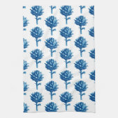 Botanische Artichoke Print, Indigoblauw en wit Theedoek (Verticaal)