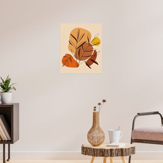 Botanische balans: bladeren en Abstracte vormen Poster (Woonkamer 3)
