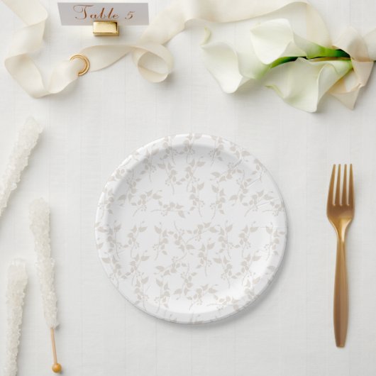 Botanische beige decoratieve lederen patroon papieren bordje (Huwelijk)