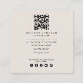 Botanische beige decoratieve lef moderne QR-code Vierkante Visitekaartje (Achterkant)