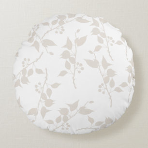 Botanische Beige Sierlijke Bladpatroon Rond Kussen