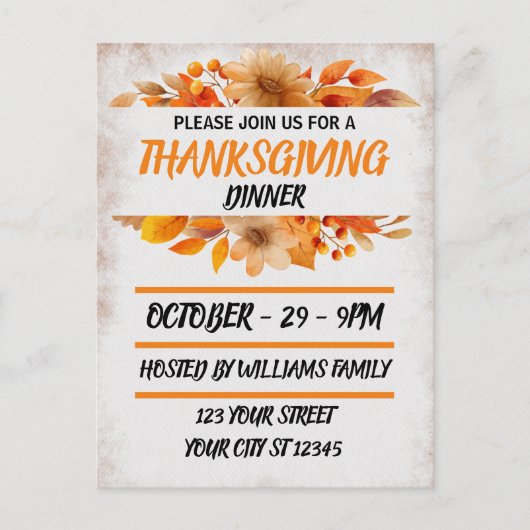 Botanische Beige Thanksgiving Dinner Briefkaart (Voorkant)