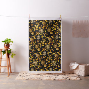  Botanische Black Deep Gold Floral Toile Stof