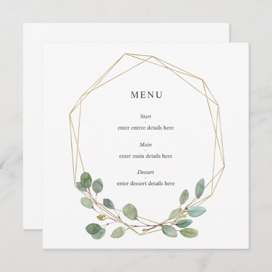 Botanische bladeren Elegant Goud Geo Lijst Bruilof Menu (Voorkant / Achterkant)