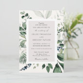 Botanische bladeren en groen bruiloft kaart (Staand voorkant)