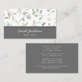 Botanische bladeren grijs en wit visitekaartje (Voorkant / Achterkant)