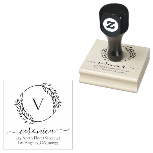 Botanische bladeren krans aangepaste typografie 2 	rubberstempel (Gestempeld)