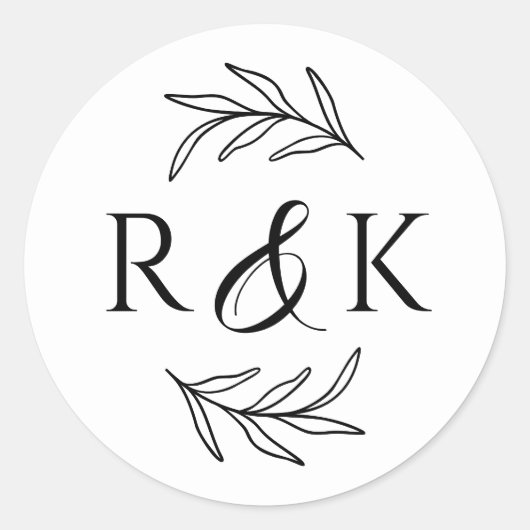 Botanische bladeren krans Ampersand Initialen brui Ronde Sticker (Voorkant)