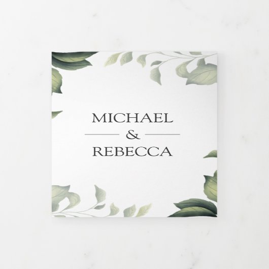 Botanische bladeren loof foto collage bruiloft drieluik uitnodiging (Cover)